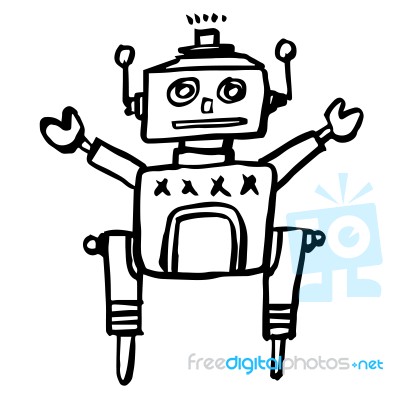 Freehand Sketch Illustration Of Retro Robot Stock Image