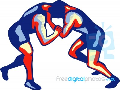 Freestyle Wrestling Retro Stock Image