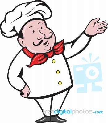 French Chef Welcome Greeting Cartoon Stock Image