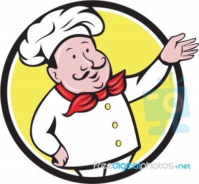 French Chef Welcome Greeting Circle Cartoon Stock Image