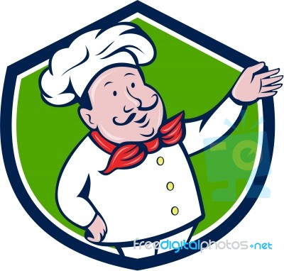 French Chef Welcome Greeting Crest Cartoon Stock Image