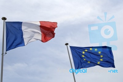 French Flag And European Flag Stock Photo