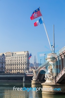 French Flag Flying On A Bridge Stock Photo