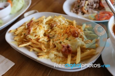 French Fried With Melting Cheese Stock Photo