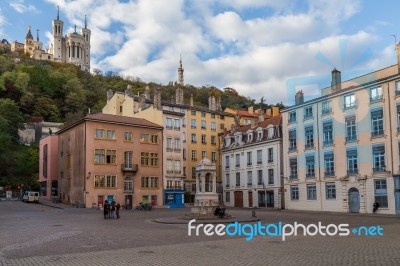 French Square With Fountain Stock Photo