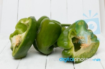 Fresh And Colorful Green Bell Peppers Stock Photo