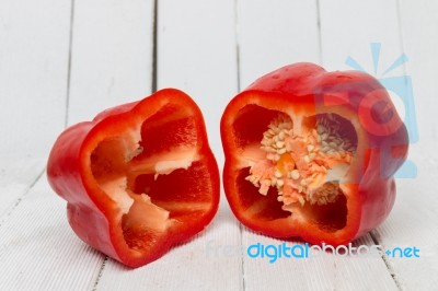 Fresh And Colorful Red Bell Pepper Sliced Stock Photo