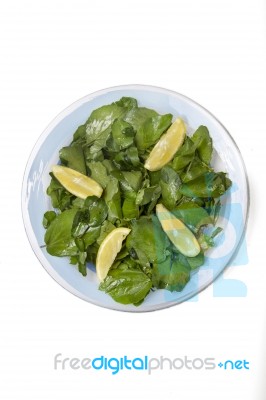 Fresh And Healthy Watercress Salad With Lemon Stock Photo