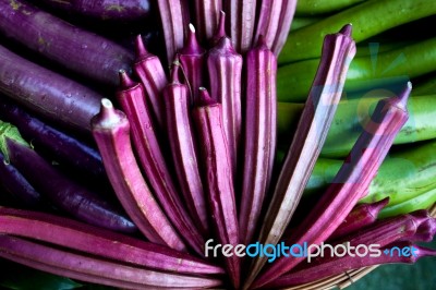 Fresh Angled Loofah Angled Gourd Fruits In Basket Stock Photo