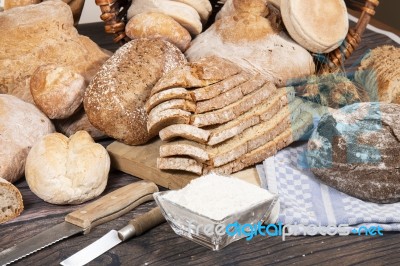 Fresh Assortment Of Baked Bread Varieties Stock Photo