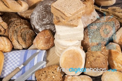 Fresh Assortment Of Baked Bread Varieties Stock Photo