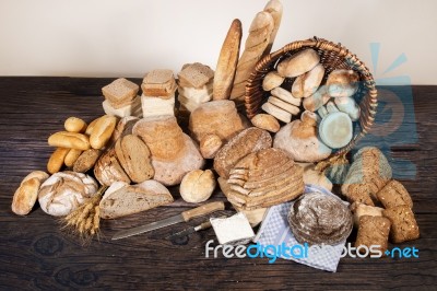 Fresh Assortment Of Baked Bread Varieties Stock Photo