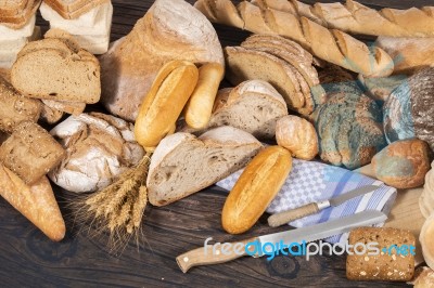 Fresh Assortment Of Baked Bread Varieties Stock Photo