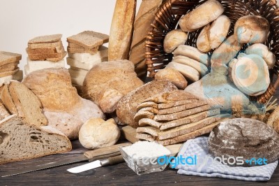 Fresh Assortment Of Baked Bread Varieties Stock Photo