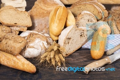 Fresh Assortment Of Baked Bread Varieties Stock Photo