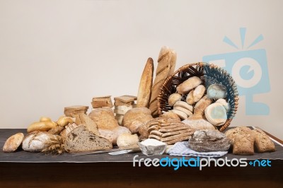 Fresh Assortment Of Baked Bread Varieties Stock Photo