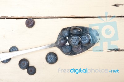 Fresh Blueberry On Silver Spoon Stock Photo