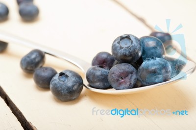 Fresh Blueberry On Silver Spoon Stock Photo