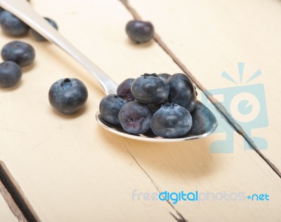 Fresh Blueberry On Silver Spoon Stock Photo