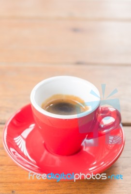 Fresh Brewed Hot Espresso In Red Cup Stock Photo