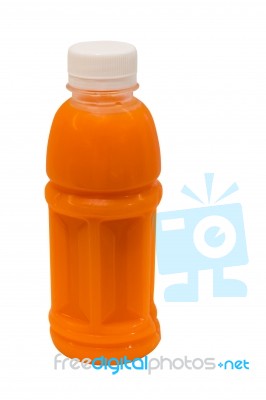 Fresh Carrot Juice In Plastic Bottle Isolated On White Backgroun… Stock Photo