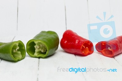 Fresh Cayenne Sweet Peppers Sliced Stock Photo