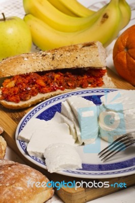 Fresh Cheese And Chorizo Stock Photo