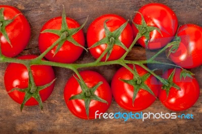 Fresh Cherry Tomatoes On A Cluster Stock Photo