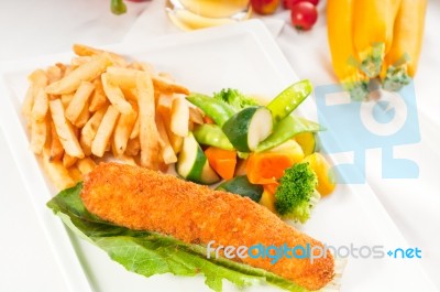 Fresh Chicken Breast Roll And Vegetables Stock Photo