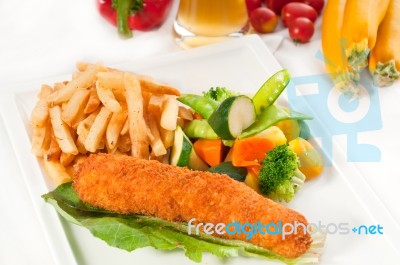 Fresh Chicken Breast Roll And Vegetables Stock Photo