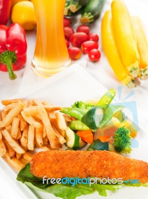 Fresh Chicken Breast Roll And Vegetables Stock Photo