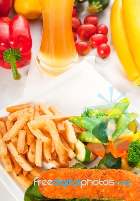 Fresh Chicken Breast Roll And Vegetables Stock Photo