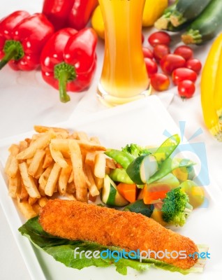 Fresh Chicken Breast Roll And Vegetables Stock Photo