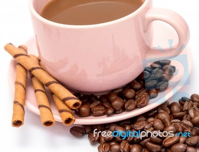 Fresh Coffee Drink Means Cookie Brew And Chocolate Stock Photo