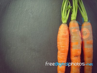 Fresh Crop Of Carrots With Copy Space Retro Style Background Stock Photo