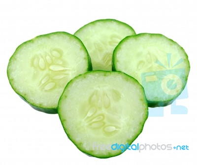 Fresh Cucumber Slice Isolated On White Background Stock Photo