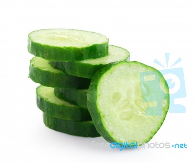 Fresh Cucumber Slice Isolated On White Background Stock Photo