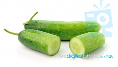 Fresh Cucumber Slice Isolated On White Background Stock Photo