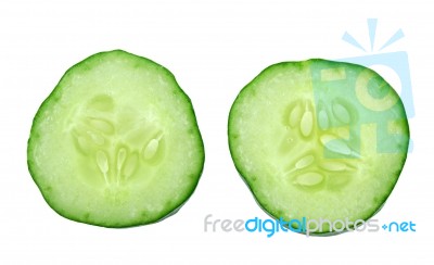 Fresh Cucumber Slice Isolated On White Background Stock Photo