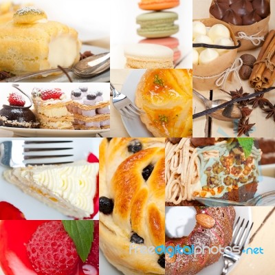 Fresh Dessert Cake Collage Stock Photo