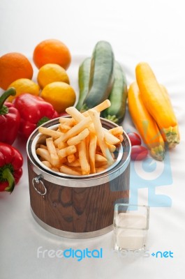 Fresh French Fries On A Bucket Stock Photo