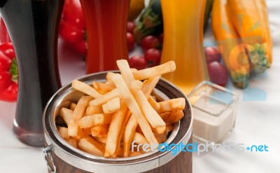 Fresh French Fries On A Bucket Stock Photo