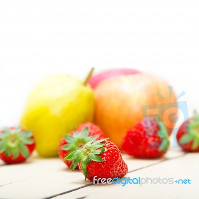 Fresh Fruits Apples Pears And Strawberrys Stock Photo