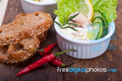 Fresh Garlic Cheese Dip Salad Stock Photo