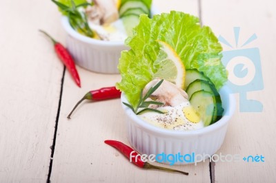 Fresh Garlic Cheese Dip Salad Stock Photo