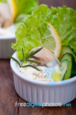 Fresh Garlic Cheese Dip Salad Stock Photo