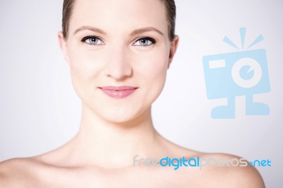 Fresh Glowing Skin Of A Blue Eyed Woman Stock Photo