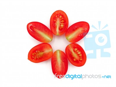 Fresh Grape Or Cherry Tomato On White Background Stock Photo