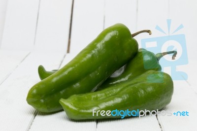 Fresh Green Cayenne Peppers Stock Photo