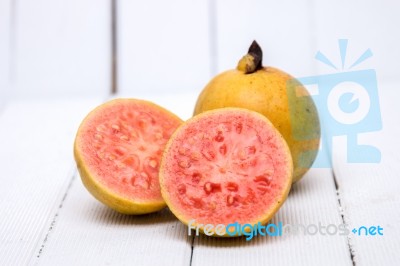 Fresh Guava Fruits On A White Background Stock Photo